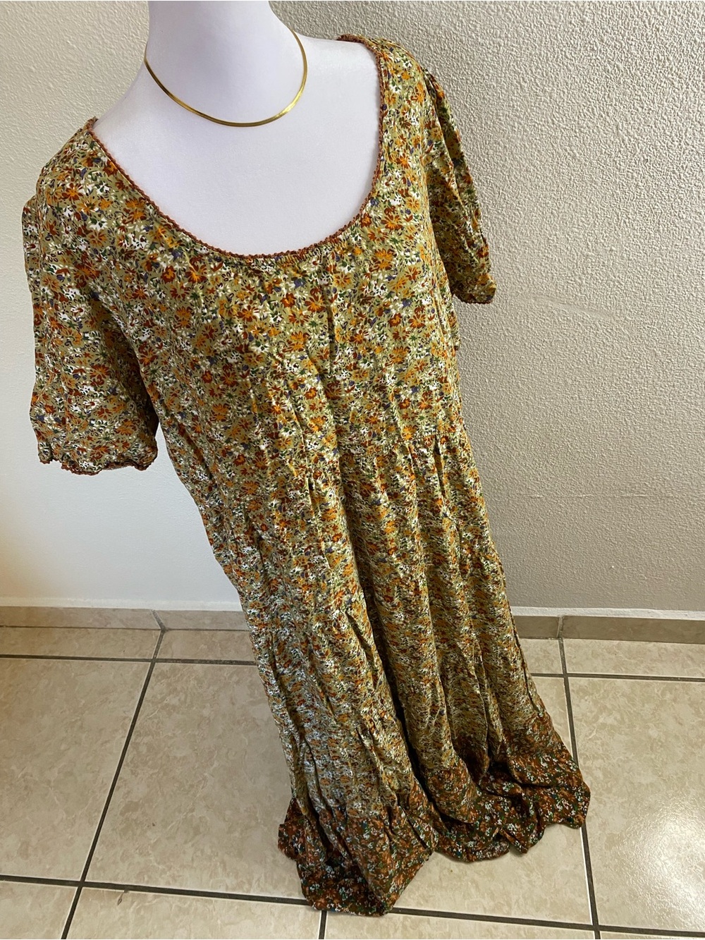 Floral Tiered Midi Dress in Mustard - Picture 3 of 16